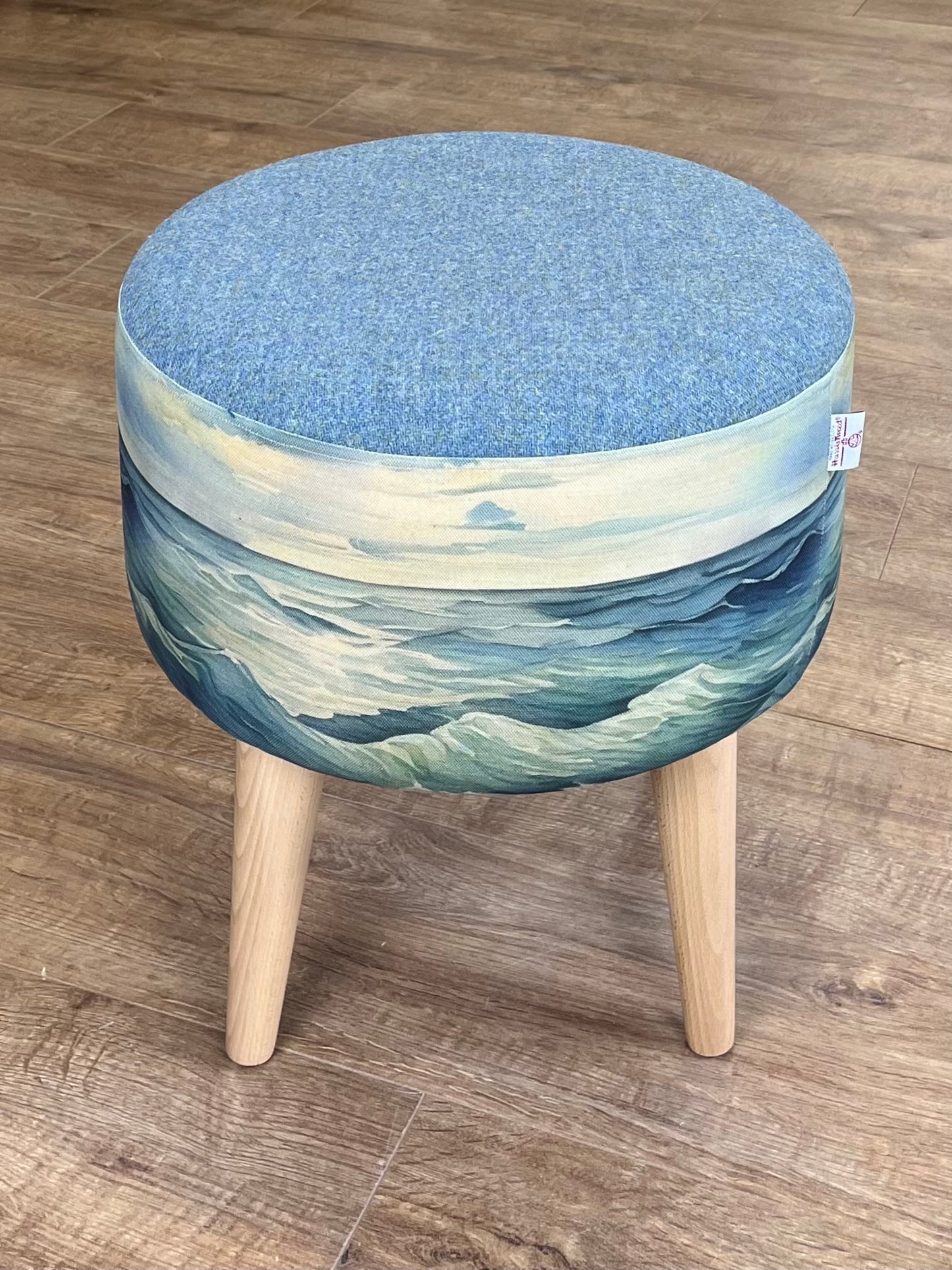 Stormy Sea Linen and Harris Tweed Footstool