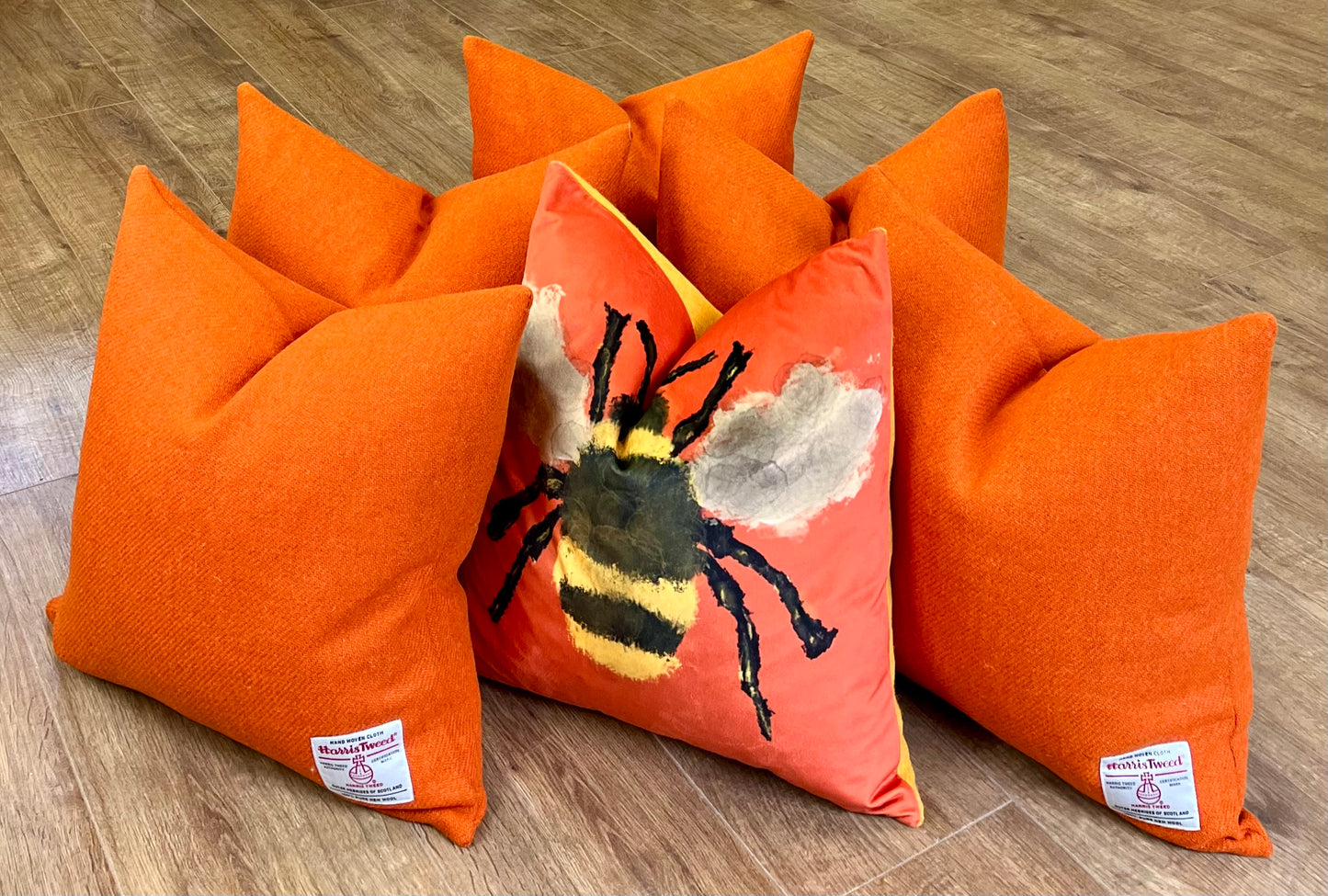 Bumble Bee Velvet and Yellow Harris Tweed Cushion 18”