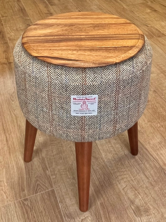 Overcheck Harris Tweed End Table with Removable Wooden Top and Dark Varnished Wooden Legs