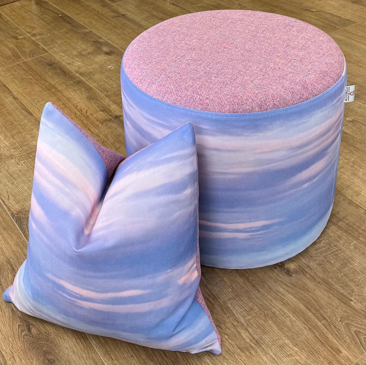 Skyscape Linen and Dusky Pink Harris Tweed Cushion 16”