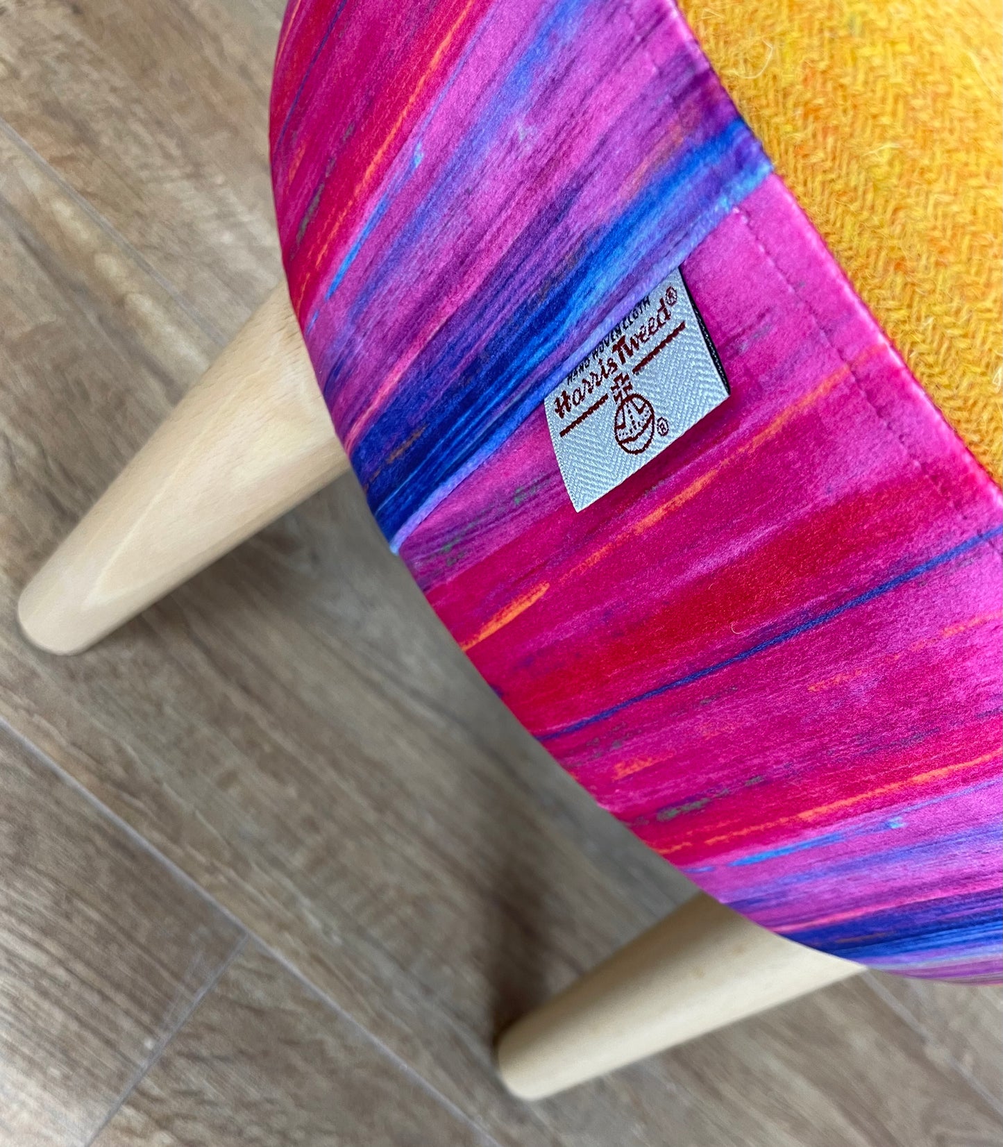Paint Strokes Velvet and Yellow Harris Tweed Small Footstool