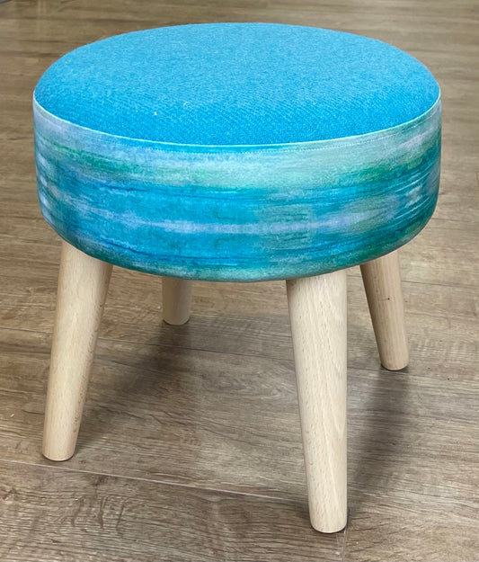 Emerald Sea Velvet and Turquoise Harris Tweed Footstool