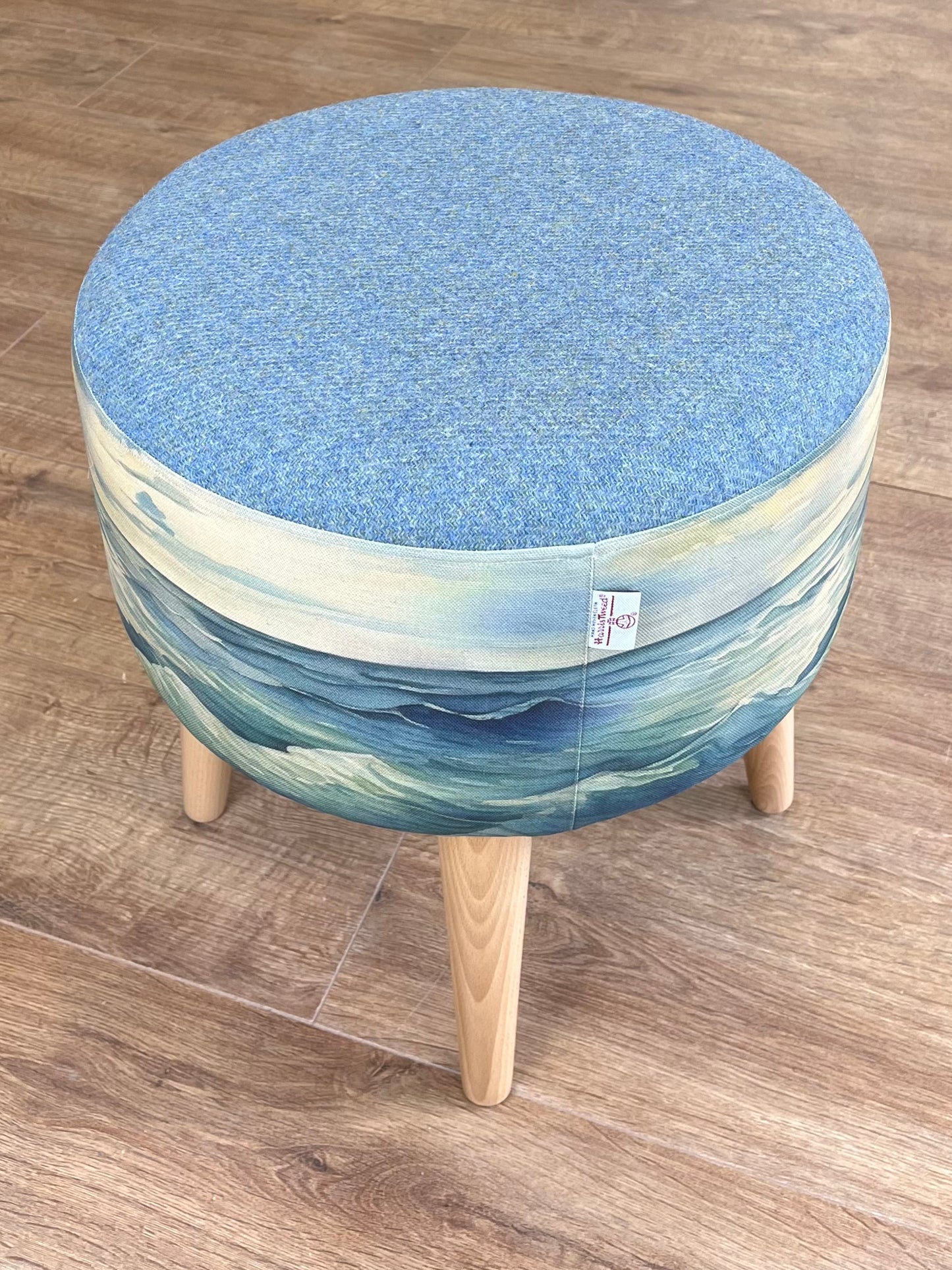 Stormy Sea Linen and Harris Tweed Footstool