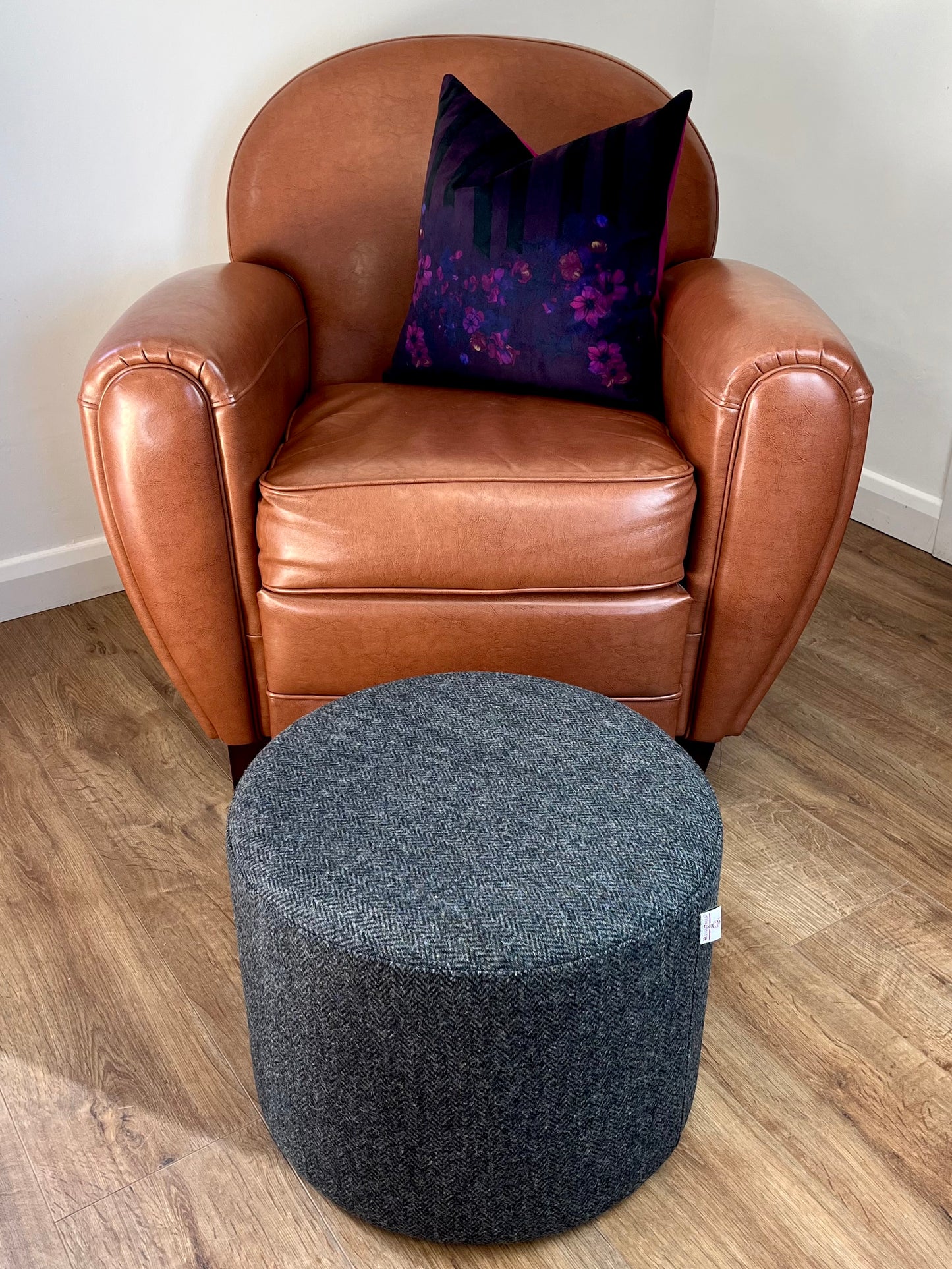 Charcoal Herringbone Harris Tweed Floating Footstool