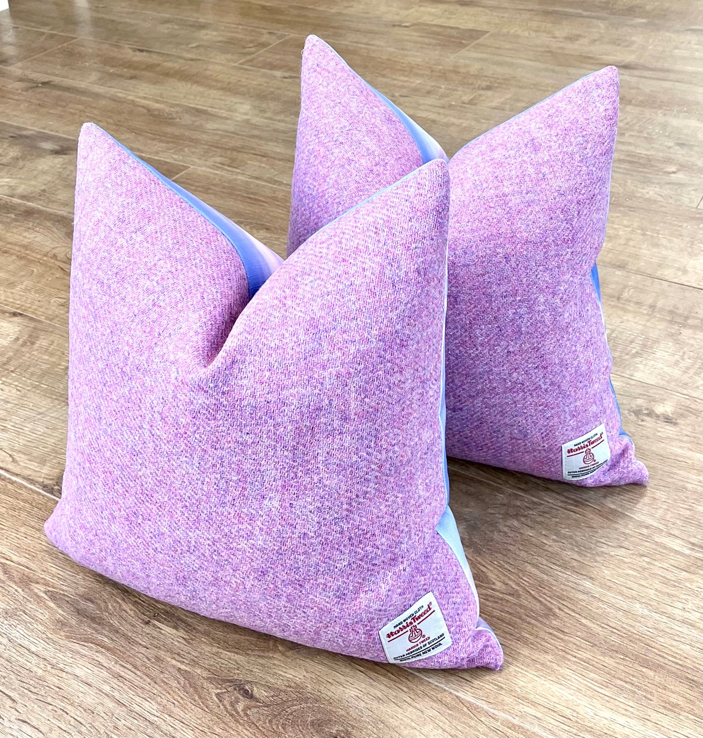 Skyscape Linen and Dusky Pink Harris Tweed Cushion 16”