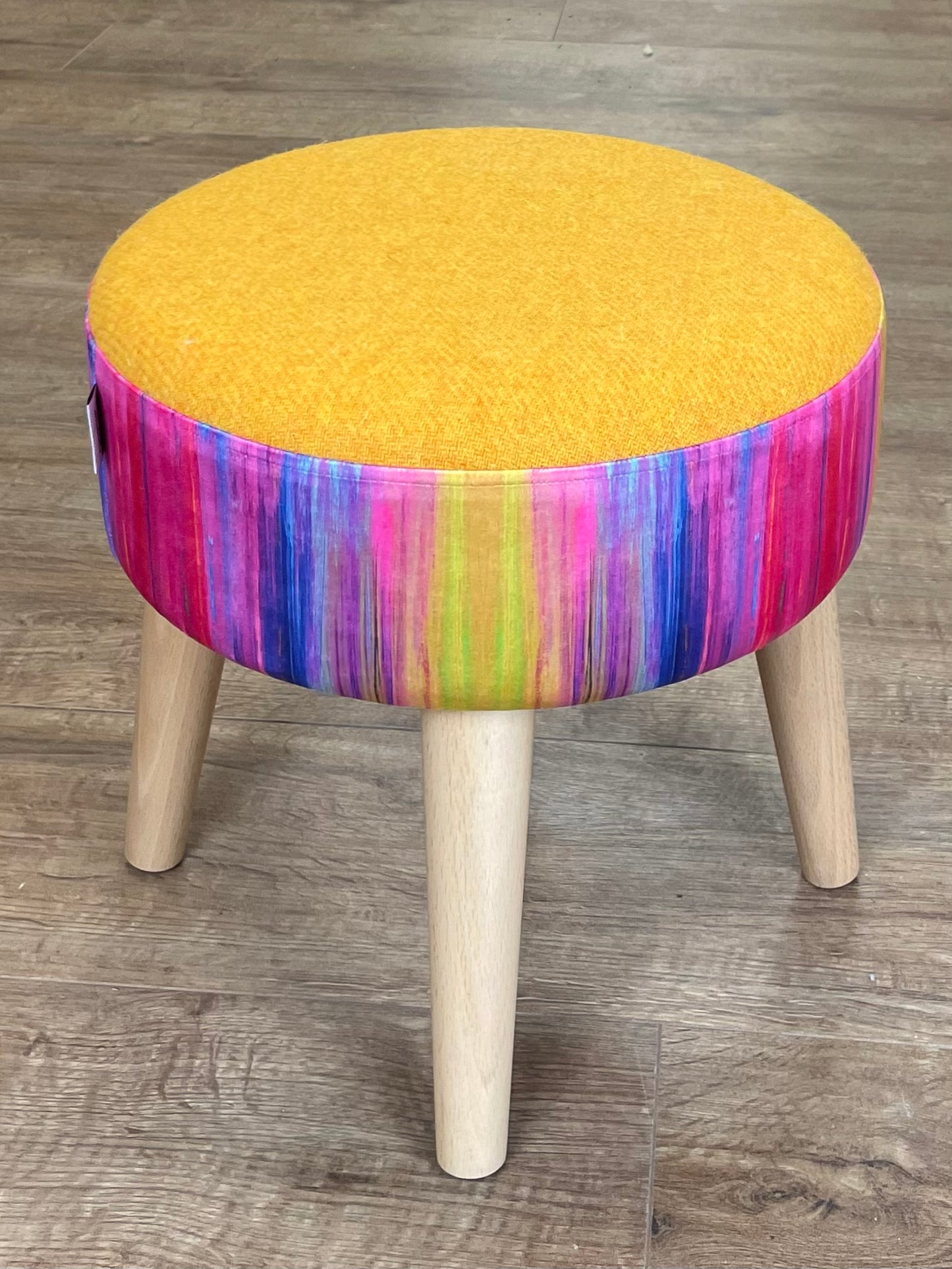 Paint Strokes Velvet and Yellow Harris Tweed Small Footstool