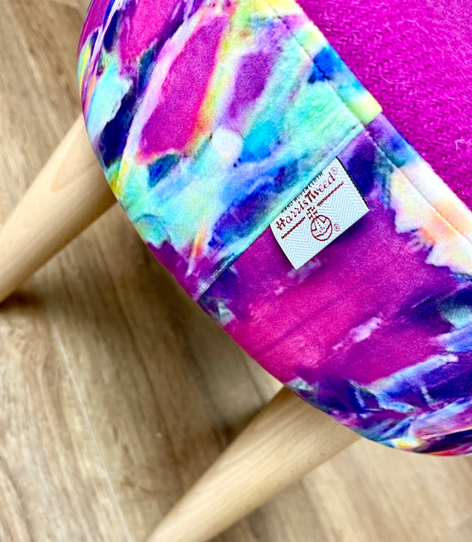 Lilly Loch Velvet and Fuchsia Harris Tweed Small Footstool