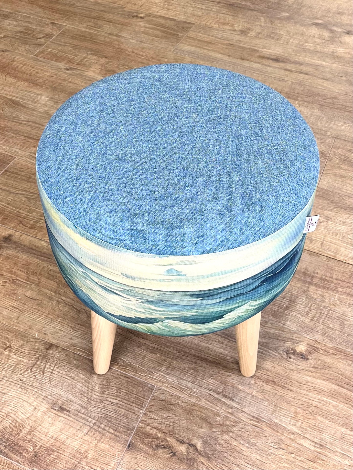 Stormy Sea Linen and Harris Tweed Footstool