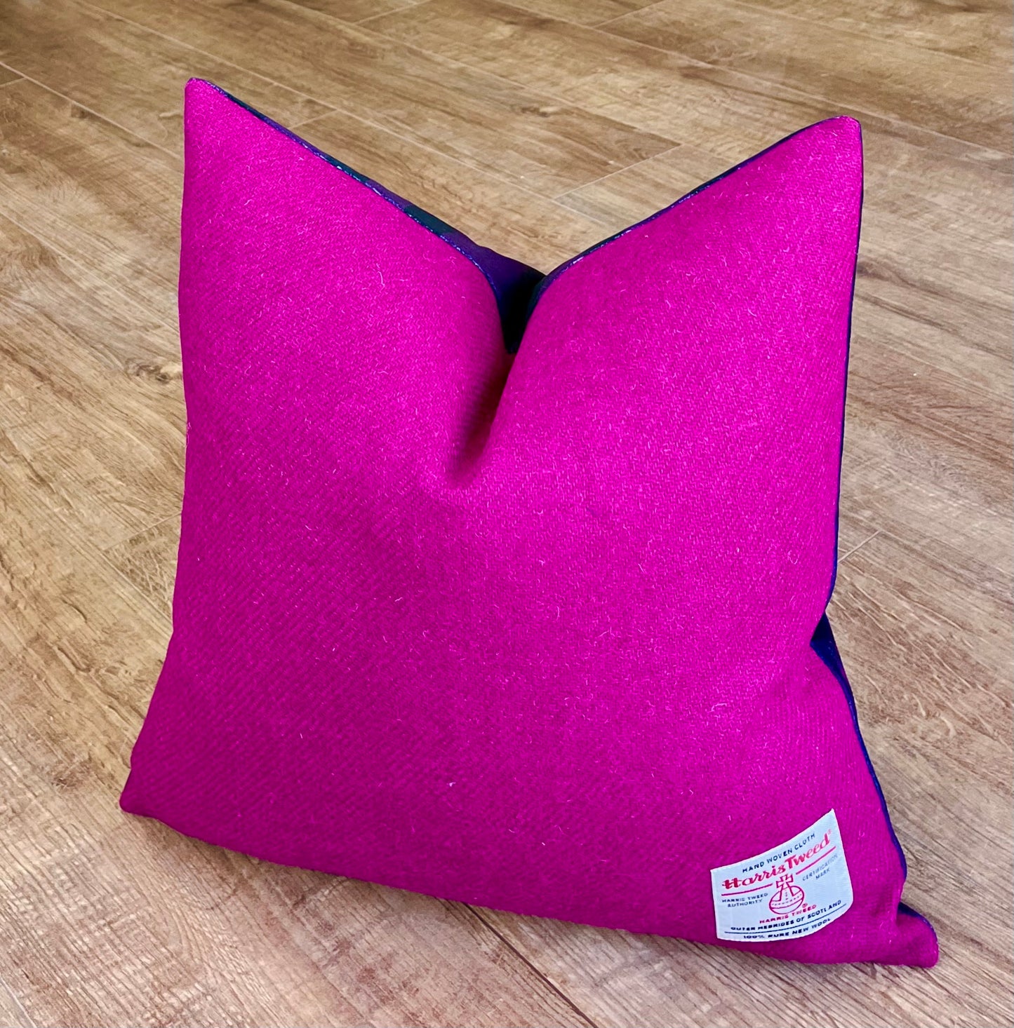 Stripes in Bloom Velvet and Fuchsia Harris Tweed Cushion 18”