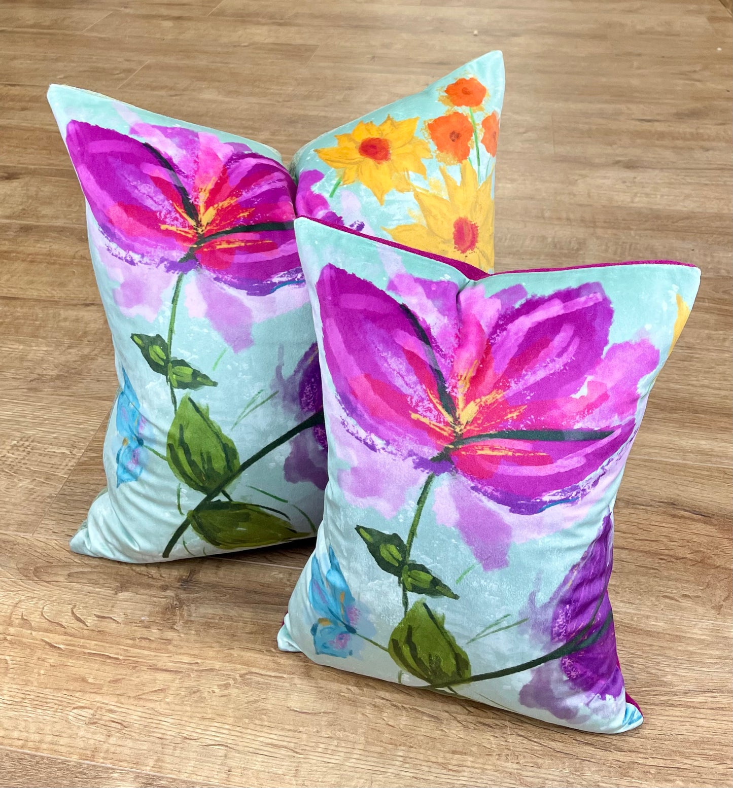 Spring Time Velvet and Fuchsia Harris Tweed Cushion