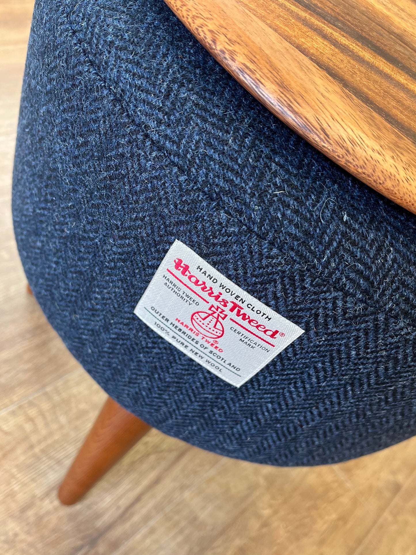 Navy Herringbone Harris Tweed Footstool Table