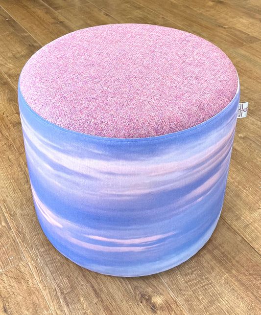 Skyscape Linen and Dusky Pink Harris Tweed Floating Footstool