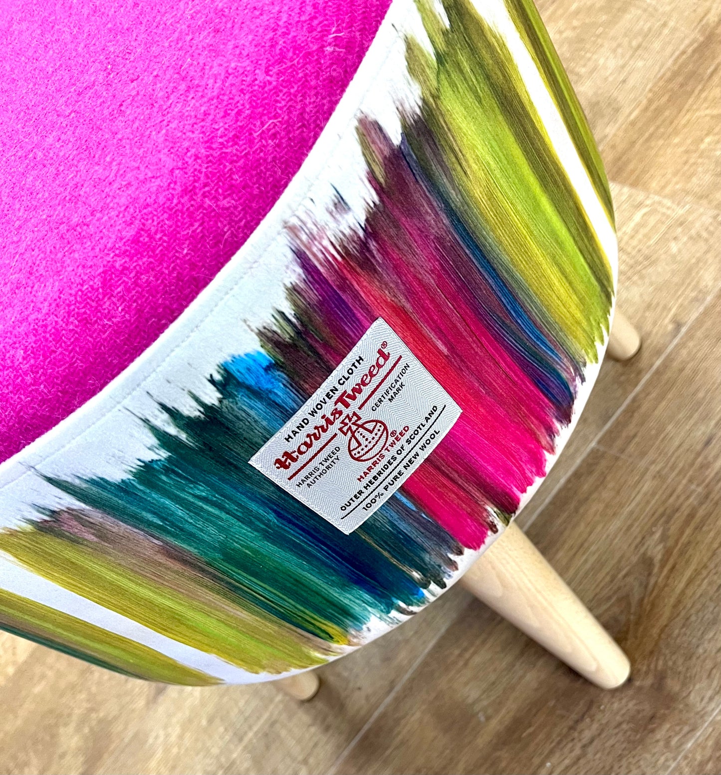 Paint Strokes Velvet and Teal Harris Tweed Footstool