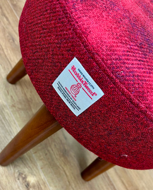 Red and Faded Tartan Harris Tweed Footstool