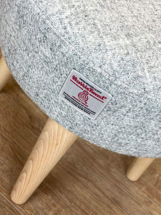 Small Light Grey Harris Tweed Footstool