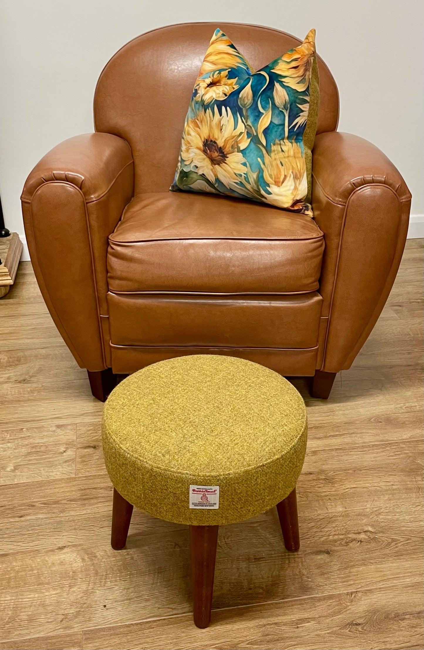 Mustard Harris Tweed Footstool