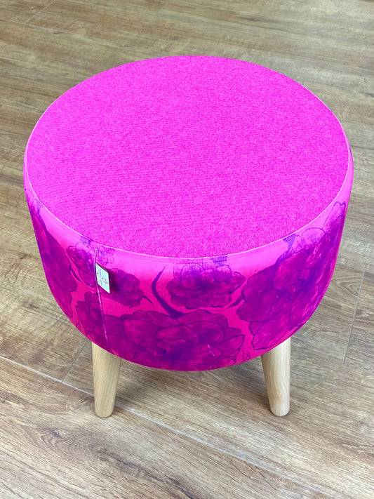 Purple Camellia on Pink Velvet and Harris Tweed Footstool