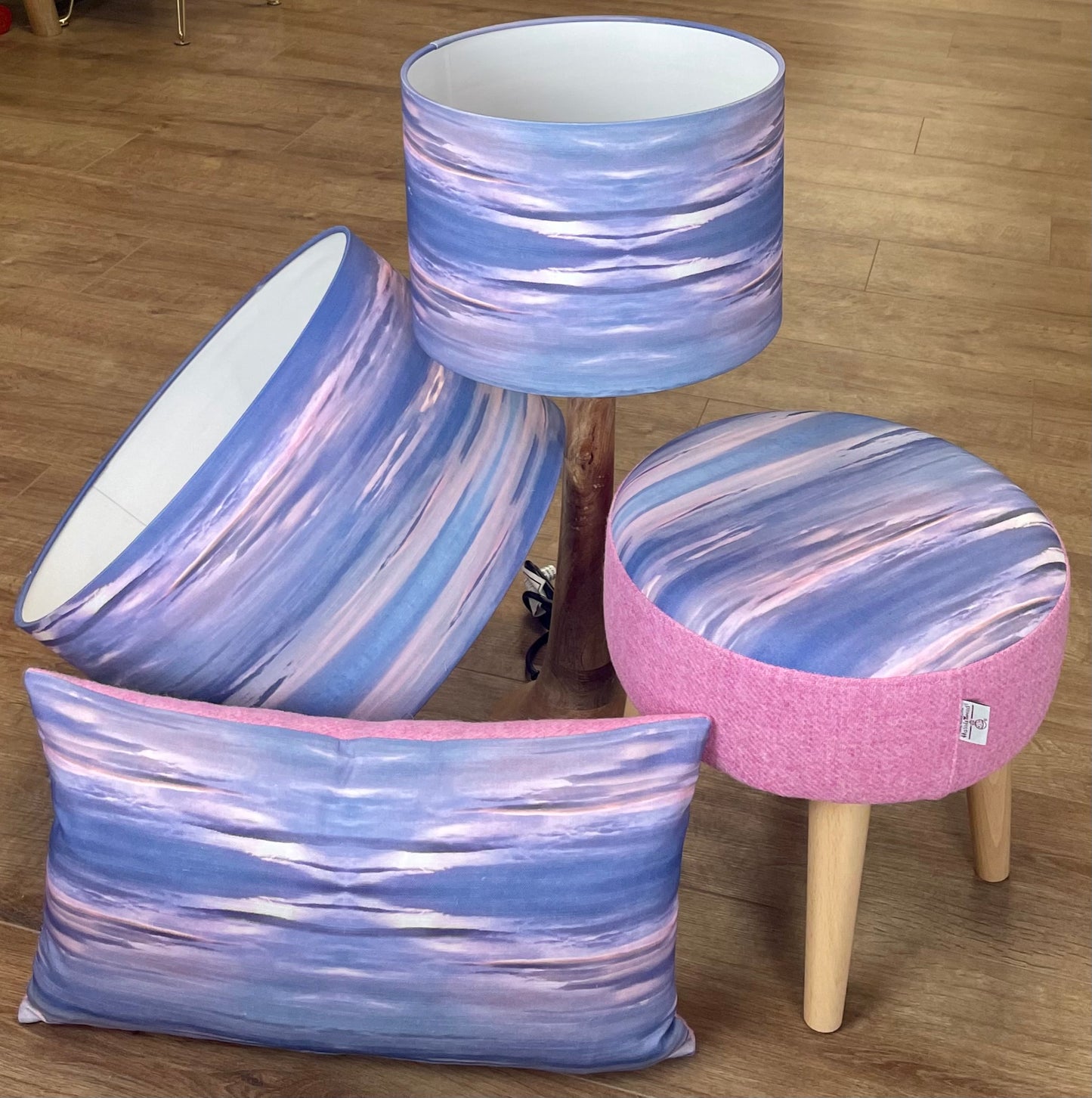 Serenity Linen and Light Pink Harris Tweed Small Footstool