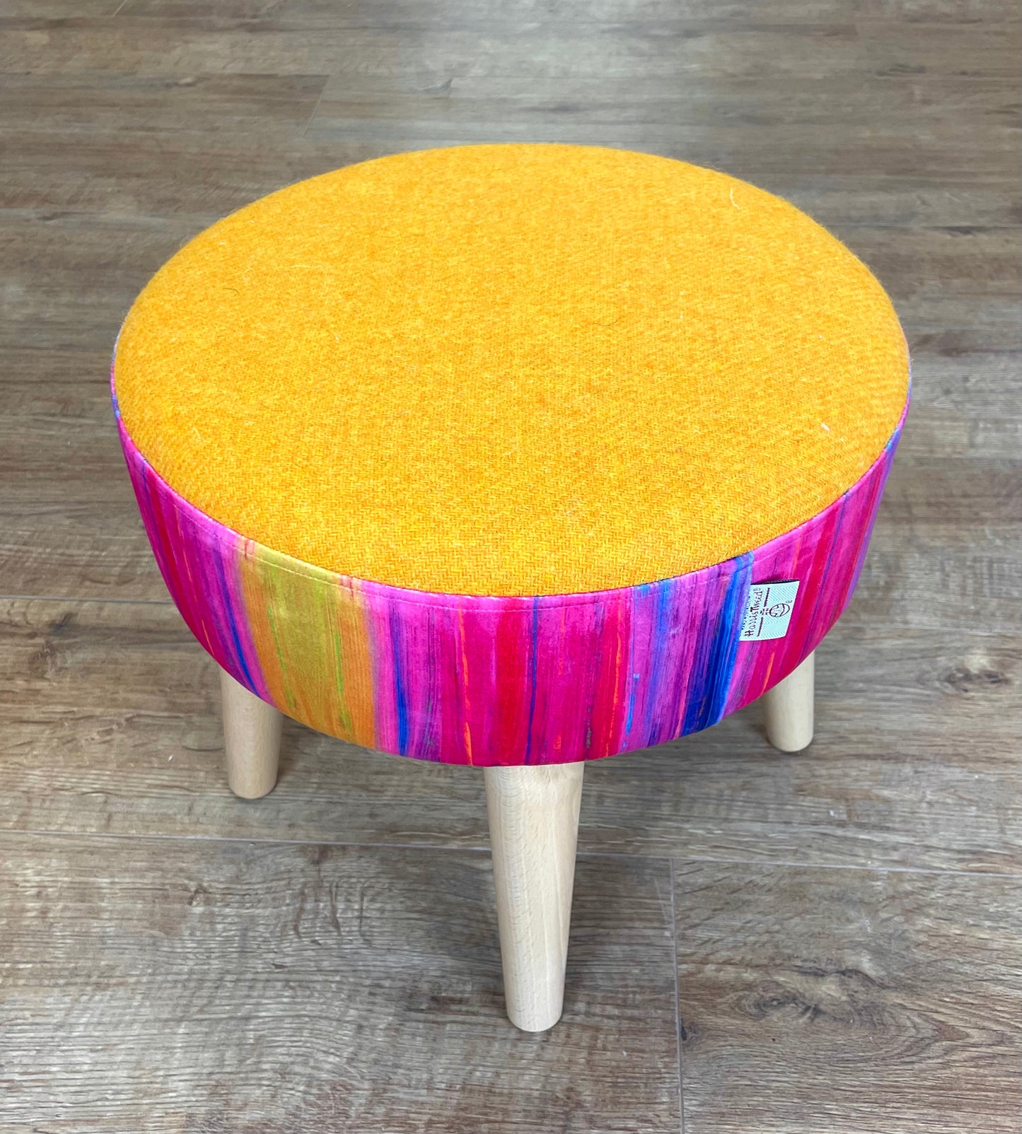 Paint Strokes Velvet and Yellow Harris Tweed Small Footstool