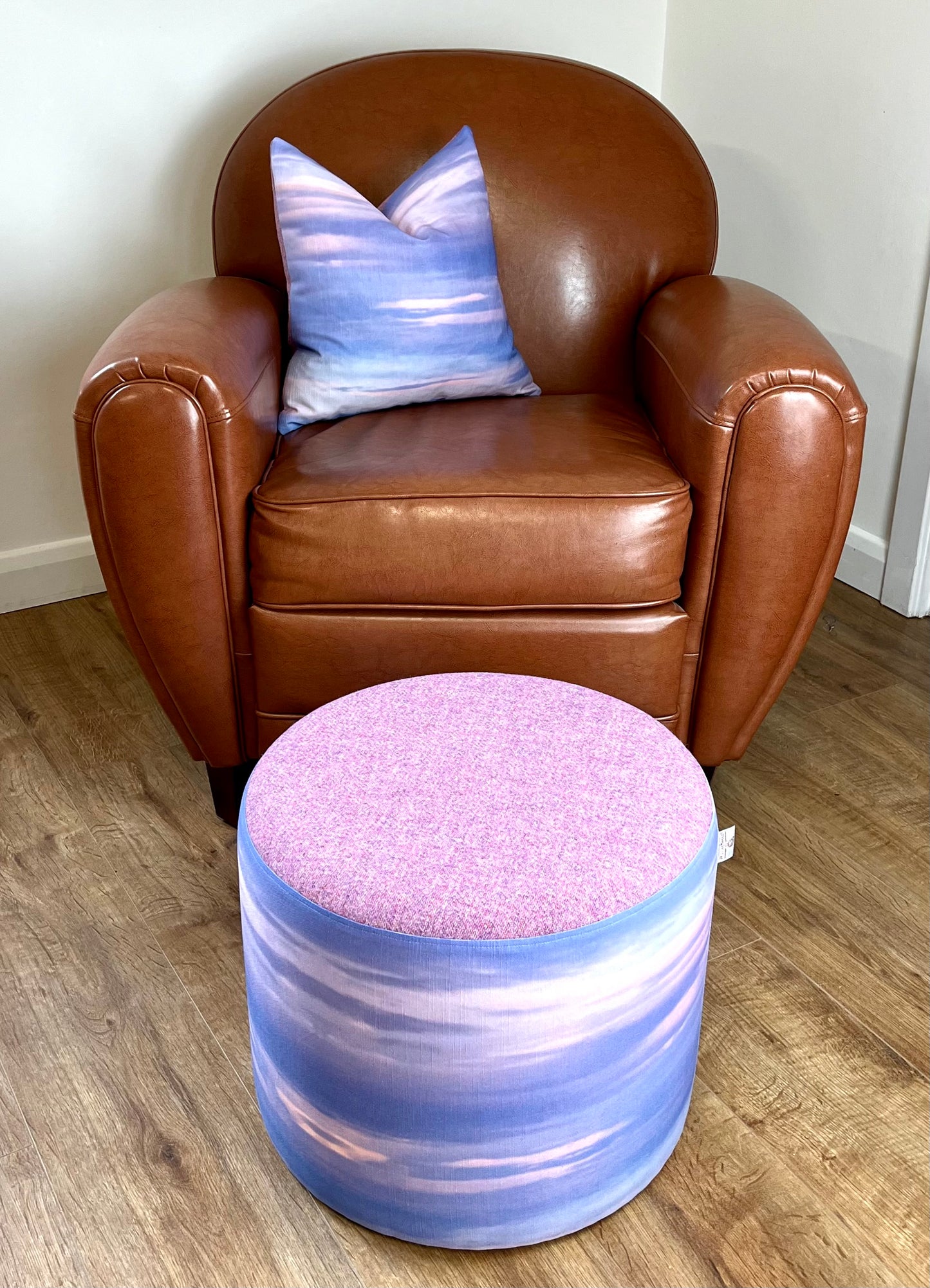 Skyscape Linen and Dusky Pink Harris Tweed Cushion 16”