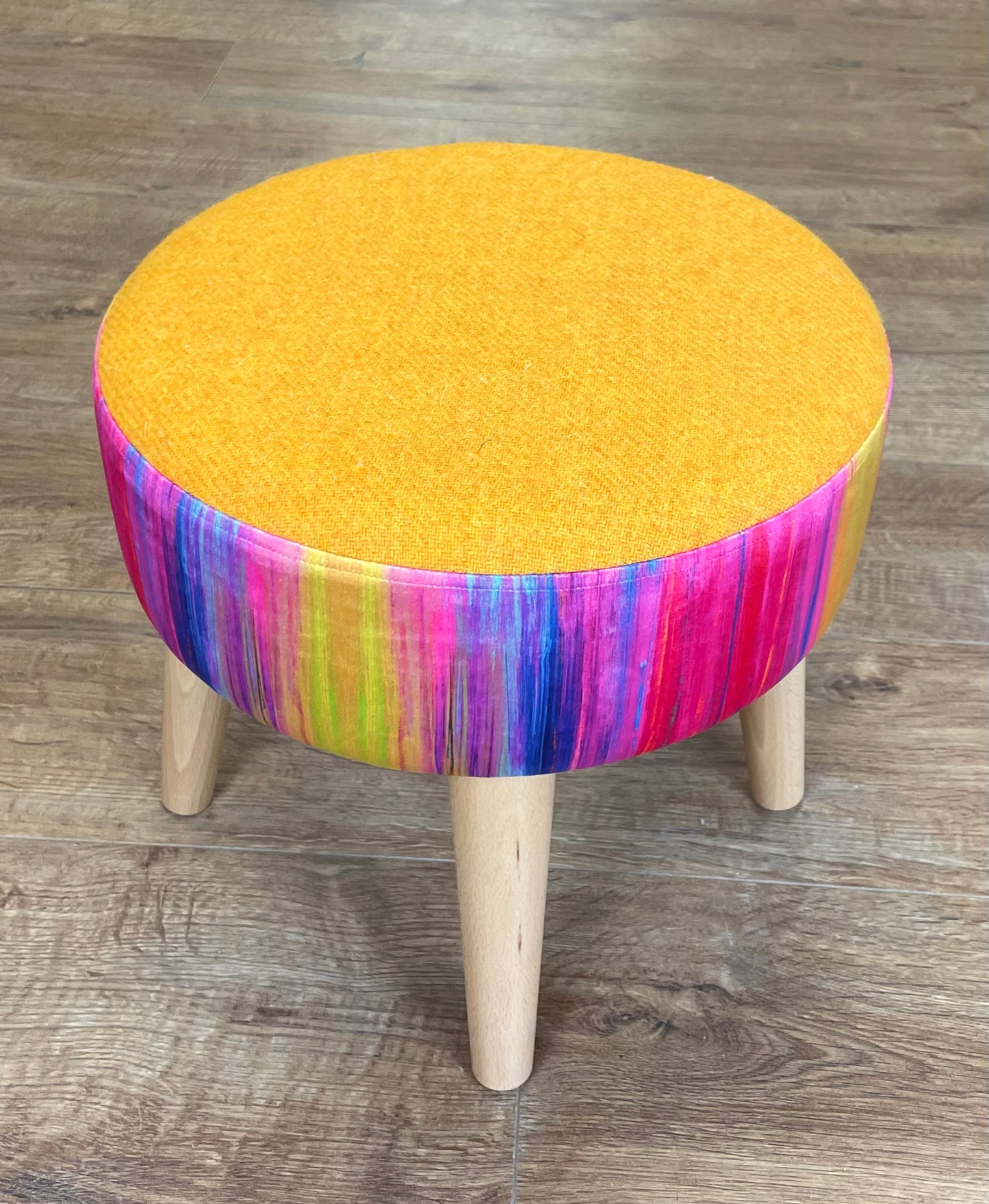 Paint Strokes Velvet and Yellow Harris Tweed Small Footstool