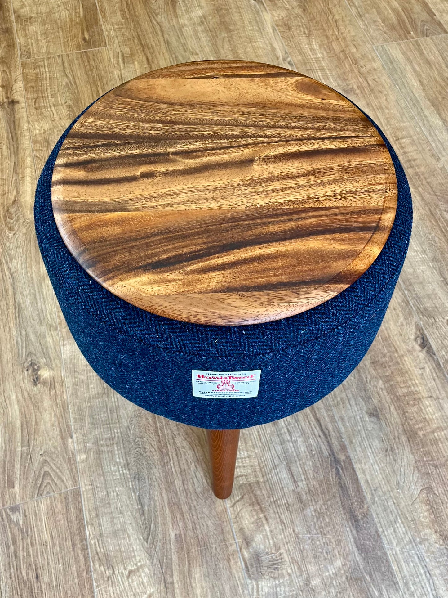 Navy Herringbone Harris Tweed Footstool Table