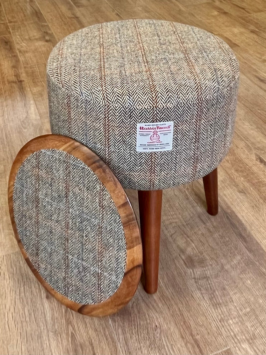 Overcheck Harris Tweed End Table with Removable Wooden Top and Dark Varnished Wooden Legs