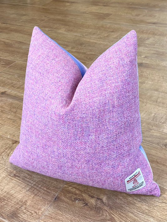 Skyscape Linen and Dusky Pink Harris Tweed Cushion 16”