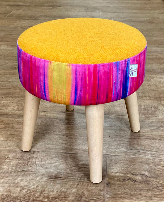 Paint Strokes Velvet and Yellow Harris Tweed Small Footstool