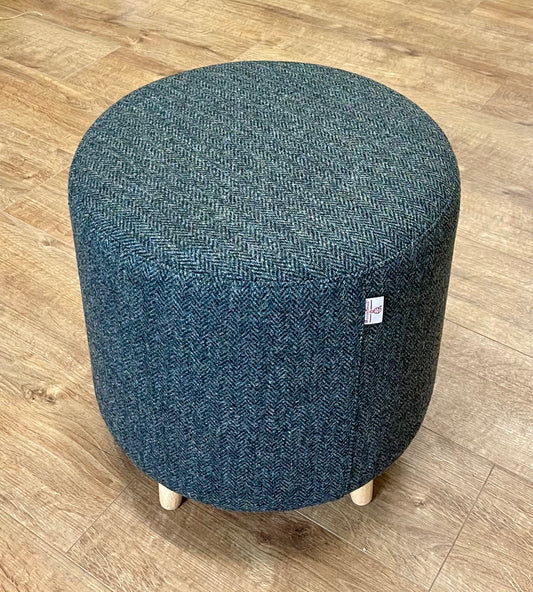 Charcoal Herringbone Harris Tweed Chunky Footstool
