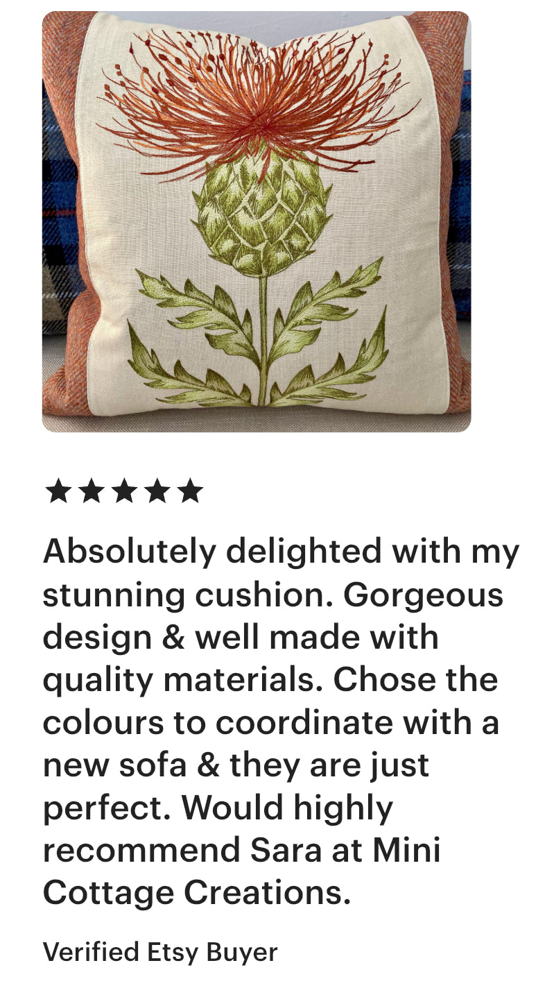 Burnt Orange Embroidered Thistle Cushion 18”