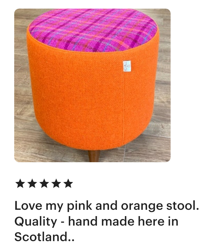 Orange and Bright Pink Tartan Harris Tweed Chunky Footstool