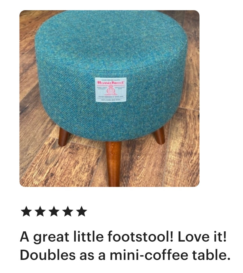 Green Harris Tweed Footstool with Dark Varnished Wooden Legs
