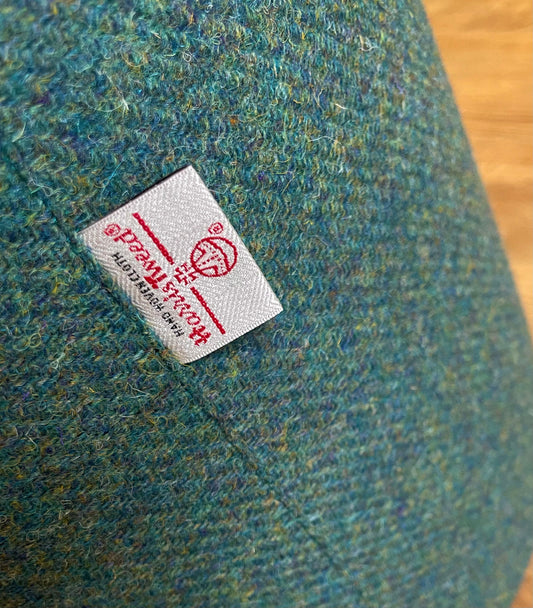 Green and Navy Harris Tweed Footstool with Orange Piping Detail