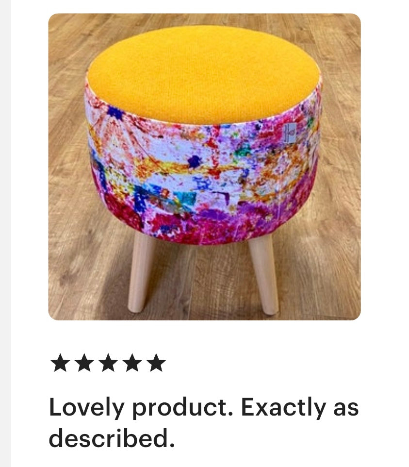 Paint Spray Velvet and Yellow Harris Tweed Footstool