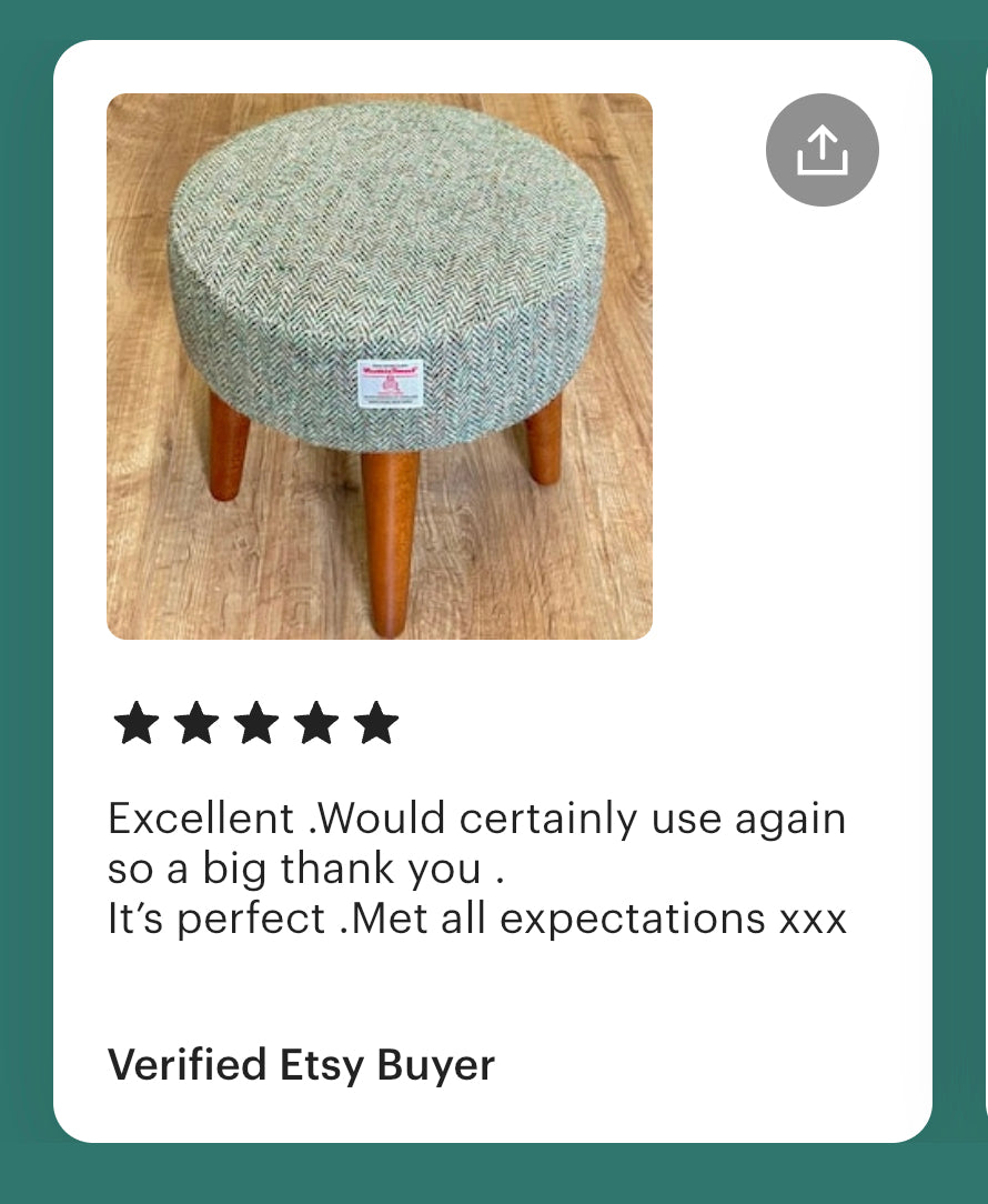 Light Brown Green Harris Tweed Footstool with Varnished Light Wooden Legs