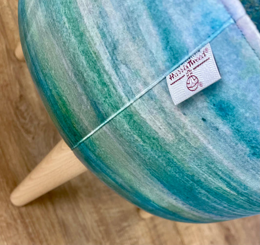 Emerald Sea Velvet and Harris Tweed Footstool