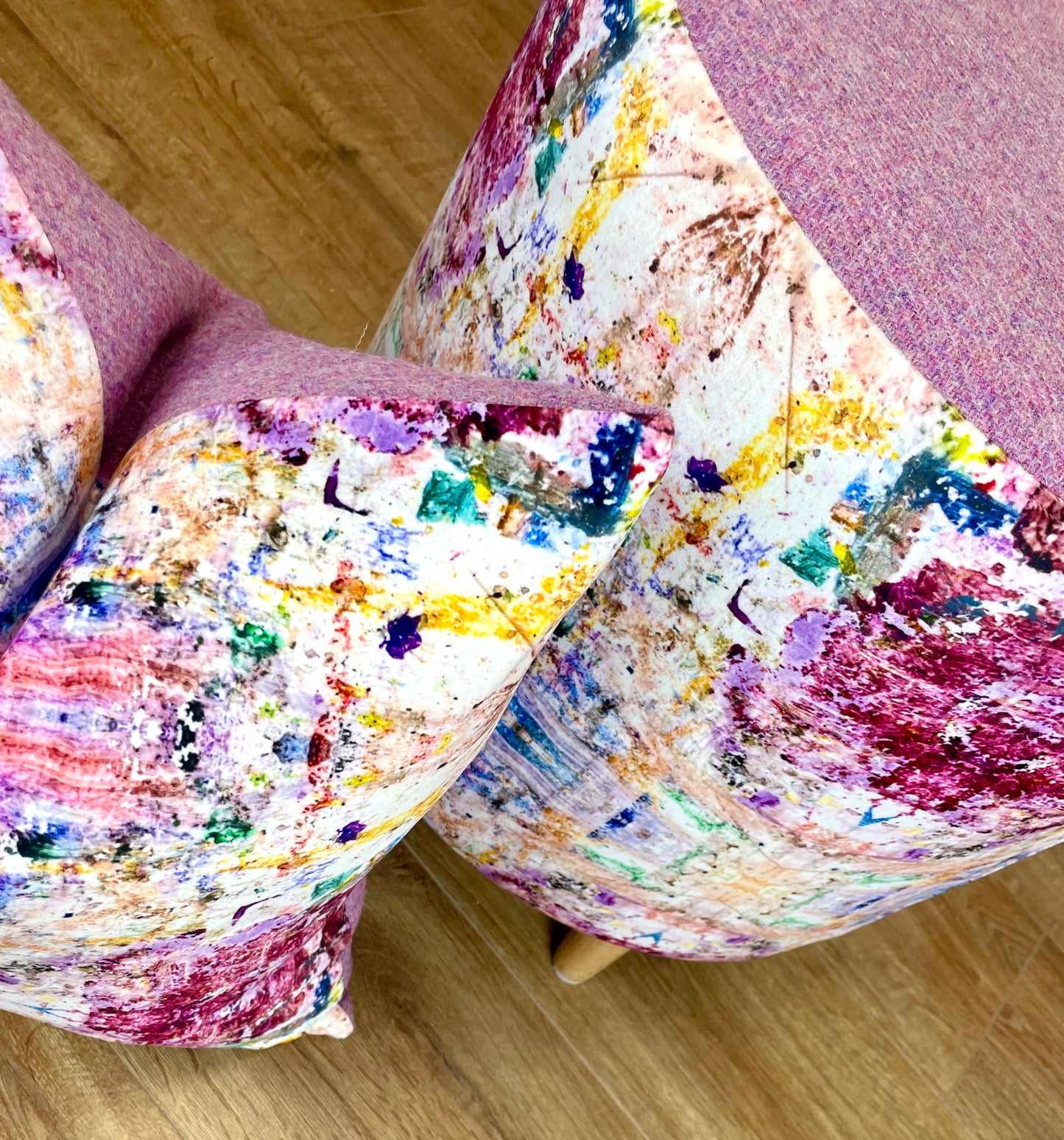 Paint Spray Velvet and Pink Harris Tweed Cushion 18”