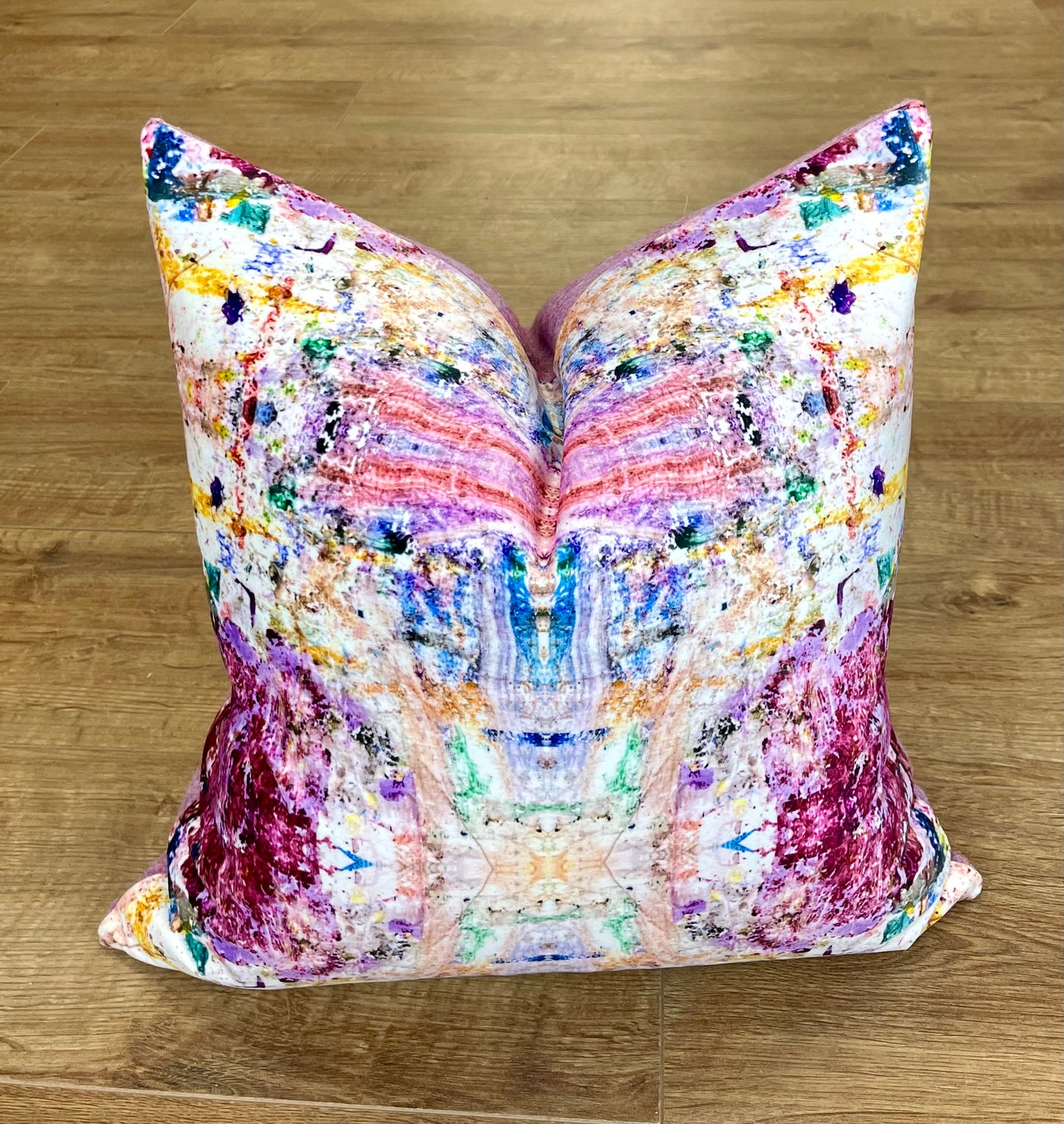 Paint Spray Velvet and Pink Harris Tweed Cushion 18”