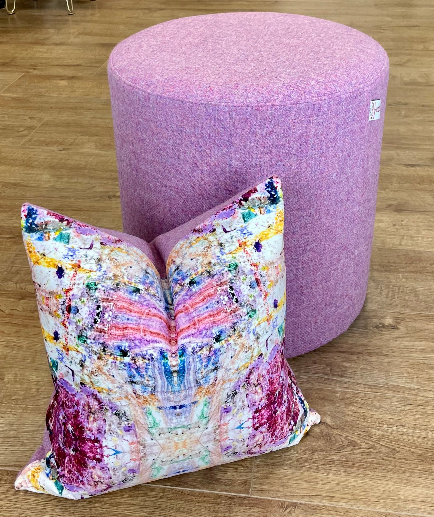 Paint Spray Velvet and Pink Harris Tweed Cushion 18”