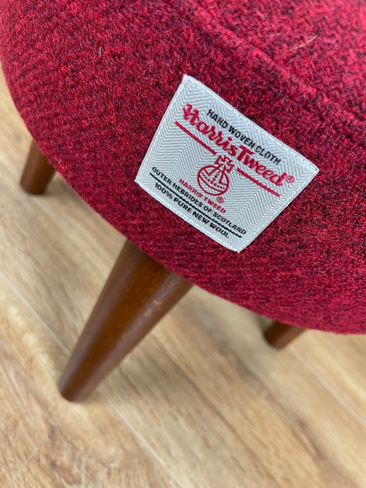 Small Red Harris Tweed Footstool