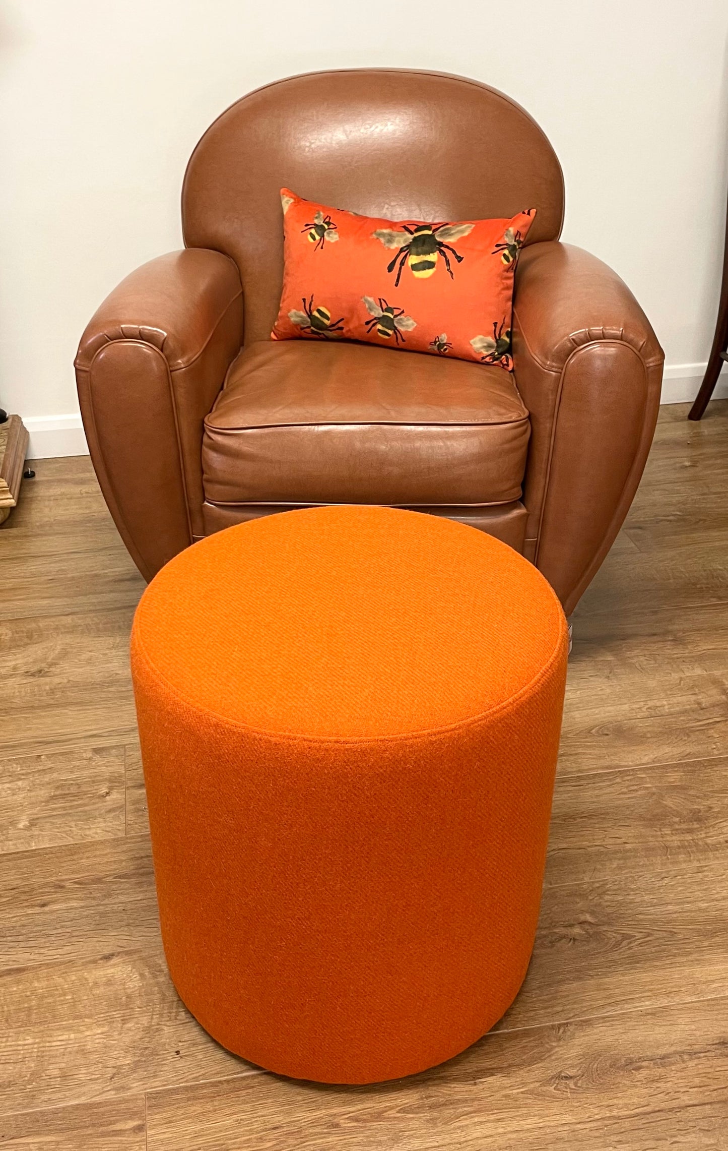 Large Orange Harris Tweed Chunky Stool / Footstool