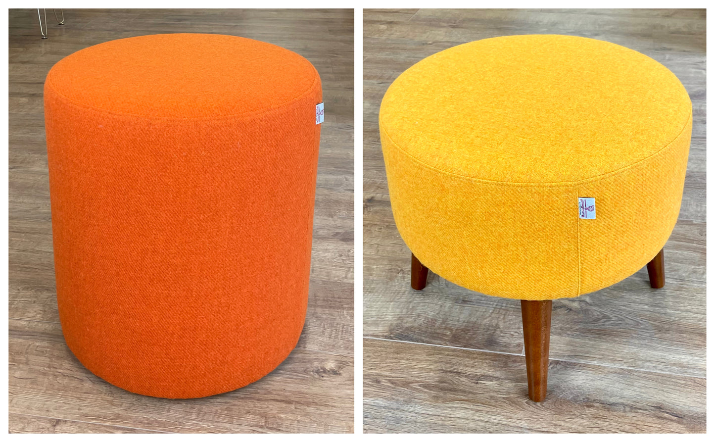 Large Orange Harris Tweed Chunky Stool / Footstool