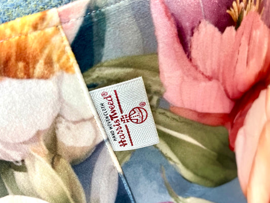 Flower Garden and Light Blue Harris Tweed Large Chunky Stool