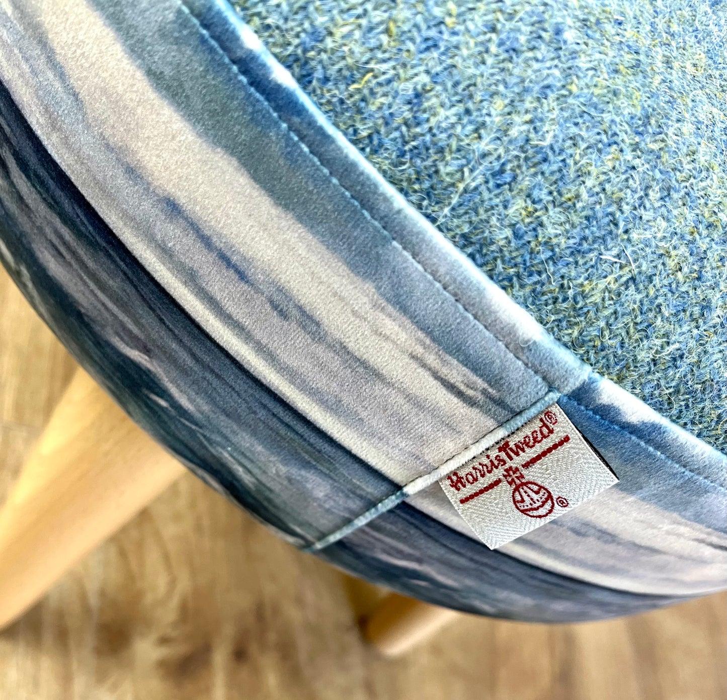 Sheigra Sea Velvet and Light Blue Harris Tweed Footstool