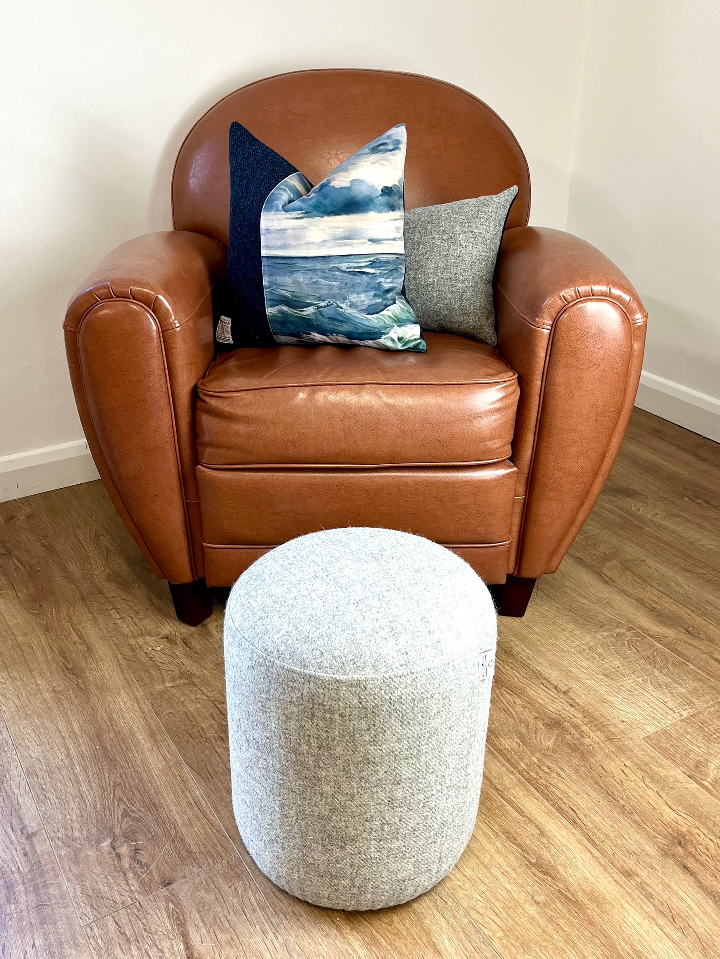 Special Edition Two Tone Navy & Grey Harris Tweed Oblong Cushion with Orb