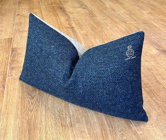 Special Edition Two Tone Navy & Grey Harris Tweed Oblong Cushion with Orb