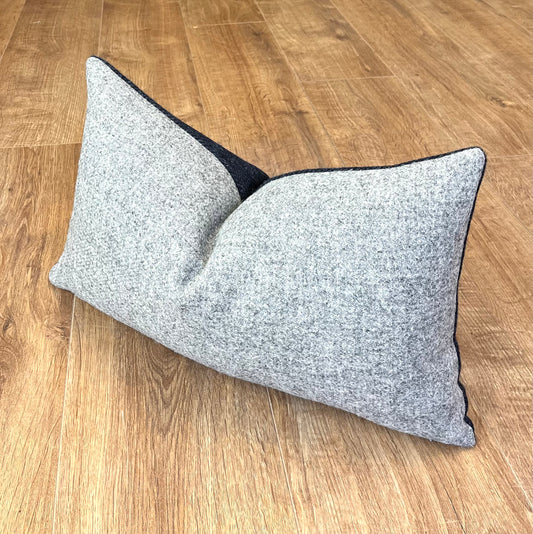 Special Edition Two Tone Navy & Grey Harris Tweed Oblong Cushion with Orb