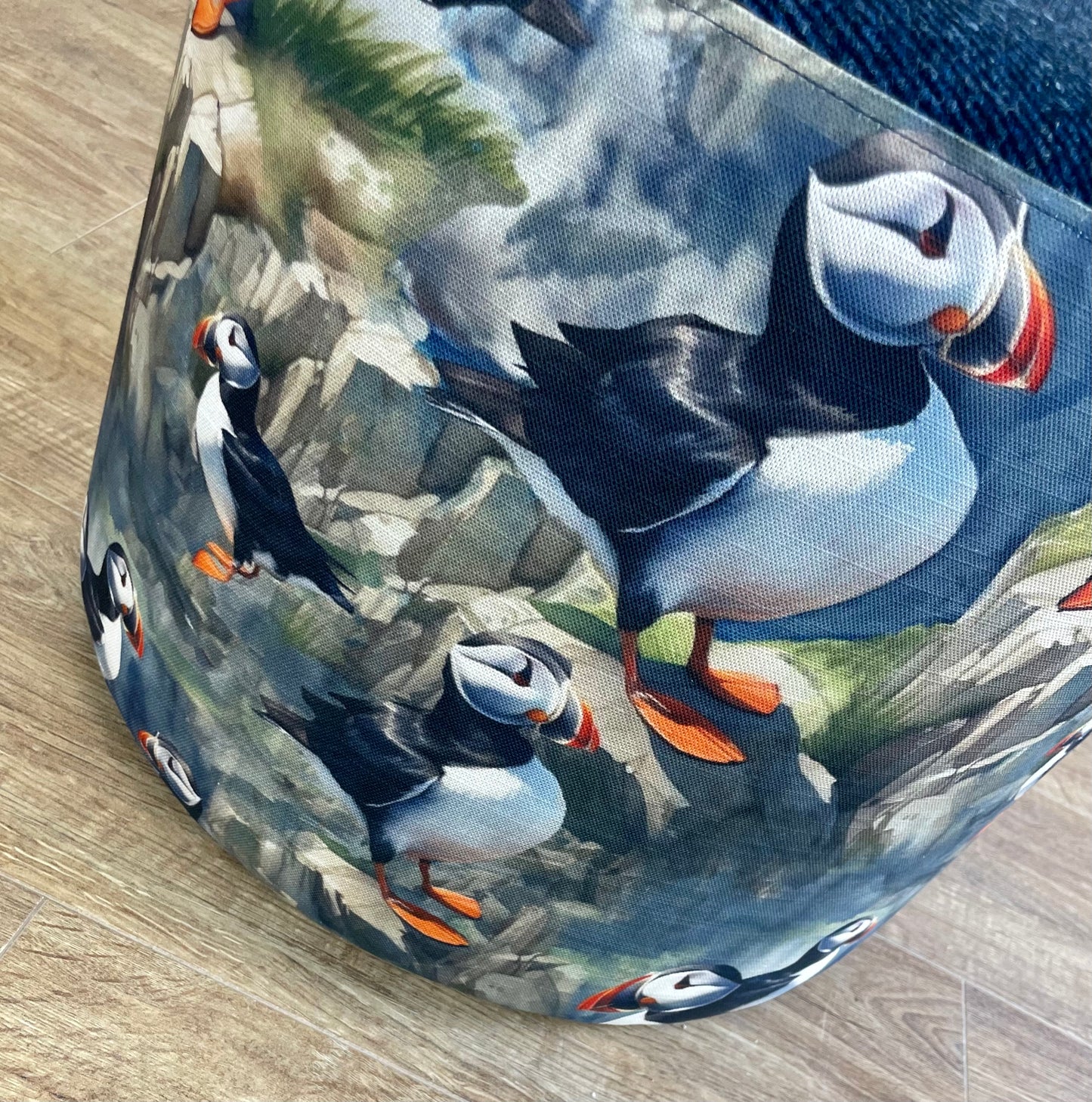 Puffin and Navy Blue Harris Tweed Floating Footstool