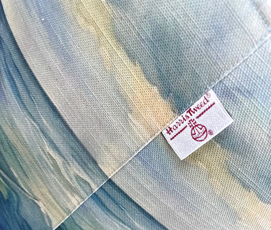 Stormy Sea Linen and Light Blue Harris Tweed Floating Footstool